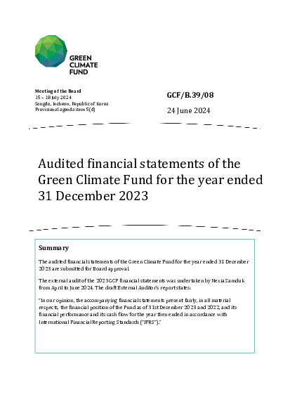 Document cover for Audited financial statements of the  Green Climate Fund for the year ended  31 December 2023