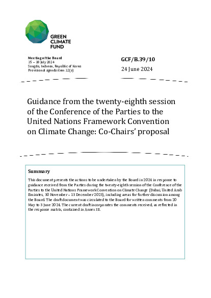 Document cover for Guidance from the twenty-eighth session  of the Conference of the Parties to the  United Nations Framework Convention  on Climate Change: Co-Chairs’ proposal