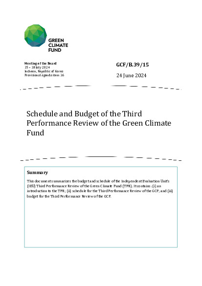 Document cover for Schedule and Budget of the Third Performance Review of the Green Climate Fund