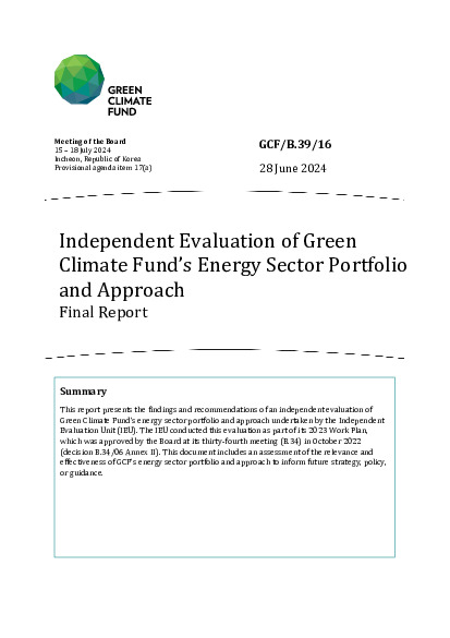 Document cover for Independent Evaluation of Green Climate Fund’s Energy Sector Portfolio and Approach Final Report