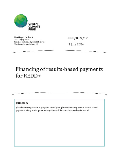 Document cover for Financing of results-based payments for REDD+