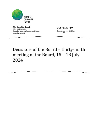 Document cover for Decisions of the Board – thirty-ninth meeting of the Board, 15 – 18 July 2024