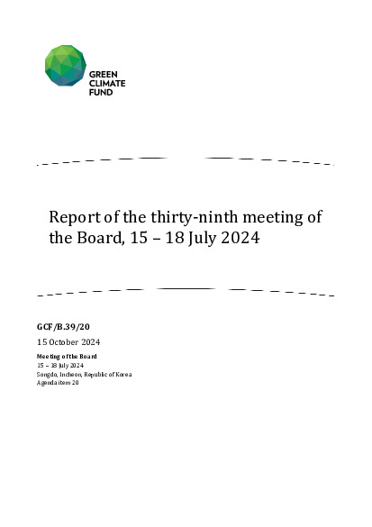 Document cover for Report of the thirty-ninth meeting of  the Board, 15 – 18 July 2024