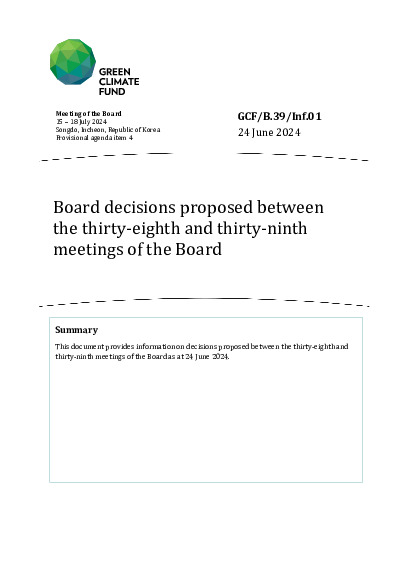 Document cover for Board decisions proposed between  the thirty-eighth and thirty-ninth meetings of the Board