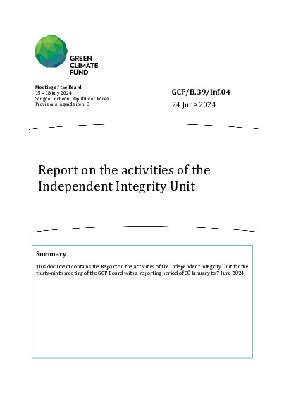 Document cover for Report on the activities of the  Independent Integrity Unit
