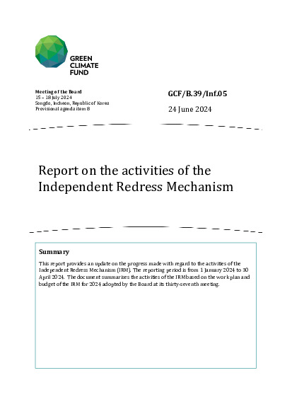 Document cover for Report on the activities of the  Independent Redress Mechanism