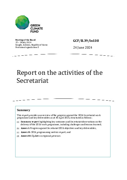 Document cover for Report on the activities of the  Secretariat
