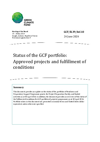 Document cover for Status of the GCF portfolio:  Approved projects and fulfillment of  conditions