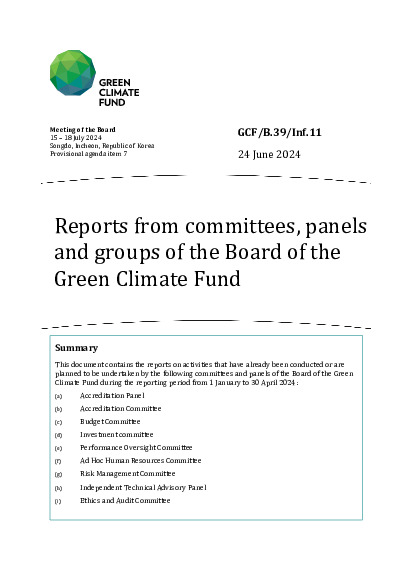 Document cover for Reports from committees, panels and groups of the Board of the  Green Climate Fund