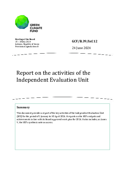 Document cover for Report on the activities of the Independent Evaluation Unit 
