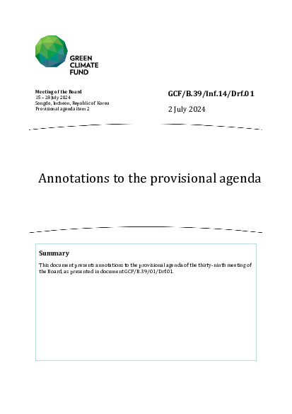 Document cover for Annotations to the provisional agenda 