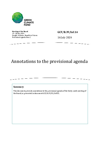 Document cover for Annotations to the provisional agenda 