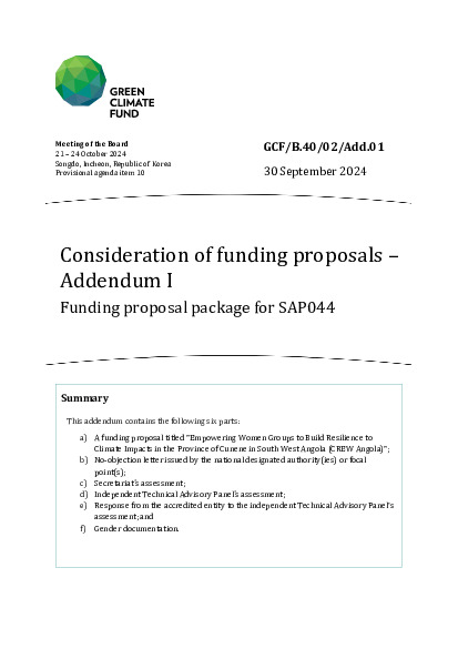 Document cover for Consideration of funding proposals – Addendum I Funding proposal package for SAP044