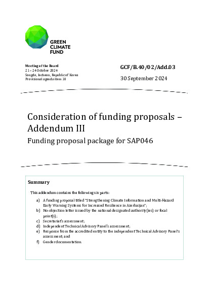 Document cover for Consideration of funding proposals – Addendum III Funding proposal package for SAP046