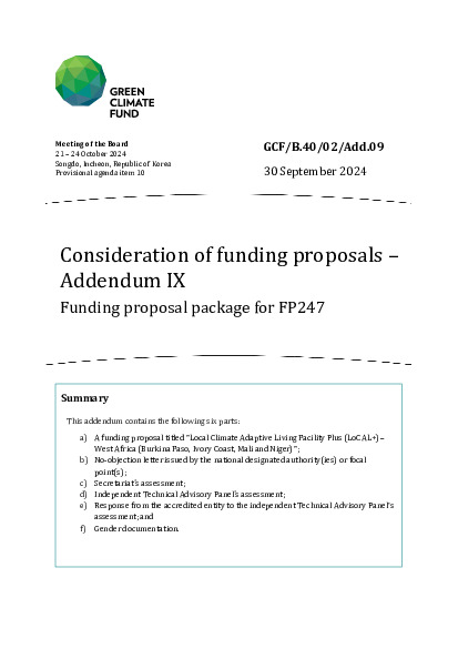 Document cover for Consideration of funding proposals – Addendum IX Funding proposal package for FP247