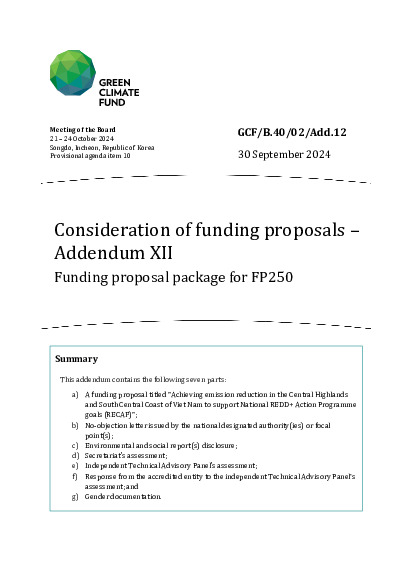 Document cover for Consideration of funding proposals – Addendum XII Funding proposal package for FP250