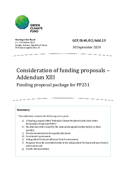 Document cover for Consideration of funding proposals – Addendum XIII Funding proposal package for FP251