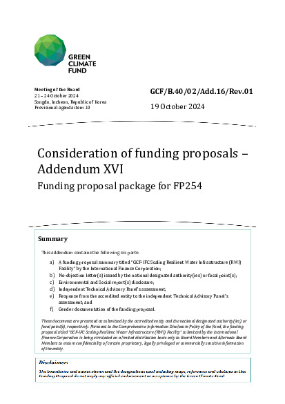 Document cover for Consideration of funding proposals – Addendum XVI Funding proposal package for FP254