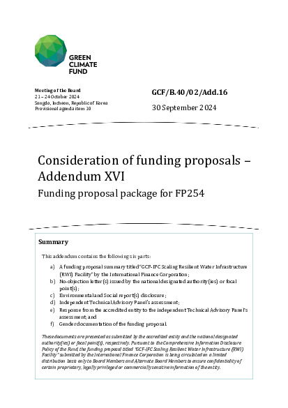 Document cover for Consideration of funding proposals – Addendum XVI Funding proposal package for FP254