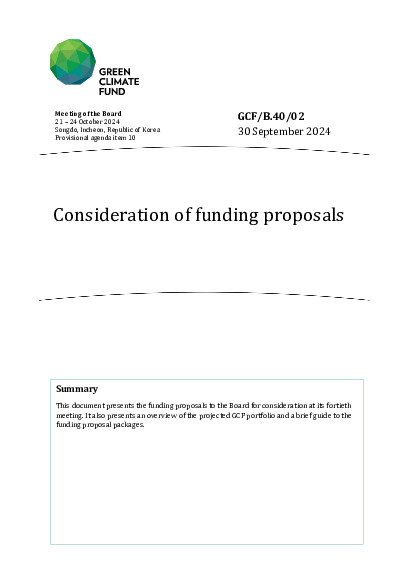 Document cover for Consideration of funding proposals