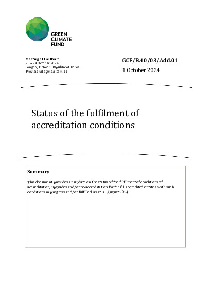 Document cover for Status of the fulfilment of accreditation conditions