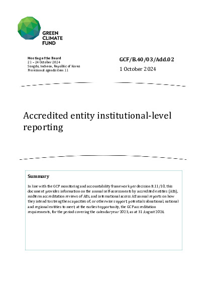 Document cover for Accredited entity institutional-level  reporting