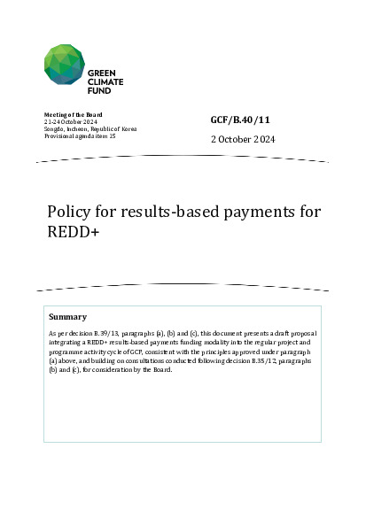 Document cover for Policy for results-based payments for  REDD+