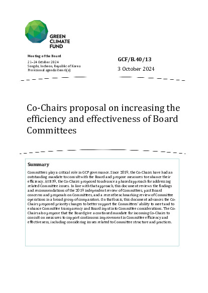 Document cover for Co-Chairs proposal on increasing the  efficiency and effectiveness of Board  Committees