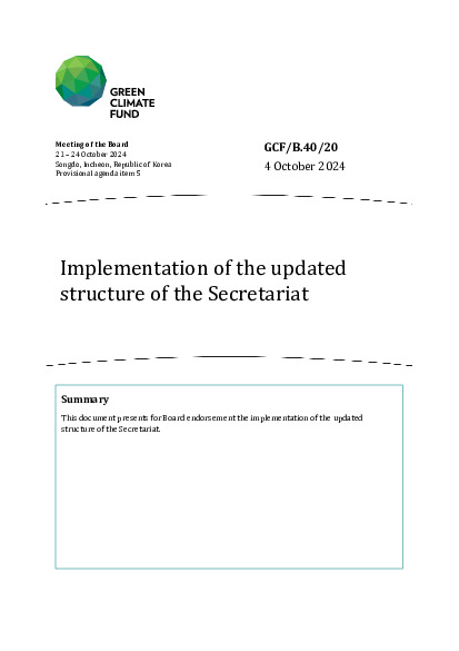 Document cover for Implementation of the updated structure of the Secretariat