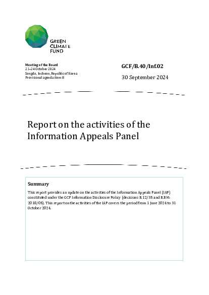 Document cover for Report on the activities of the Information Appeals Panel