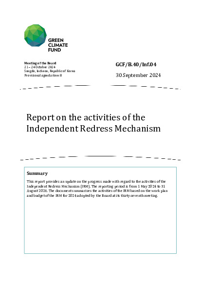 Document cover for Report on the activities of the Independent Redress Mechanism