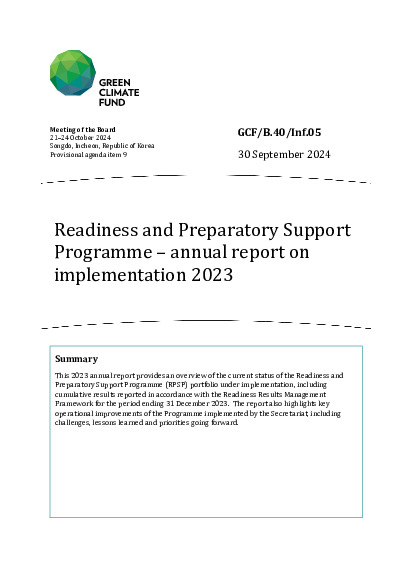 Document cover for Readiness and Preparatory Support Programme – annual report on implementation 2023