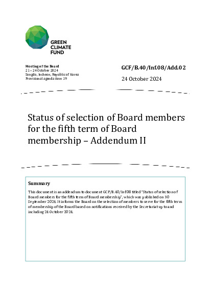 Document cover for Status of selection of Board members for the fifth term of Board membership – Addendum II 