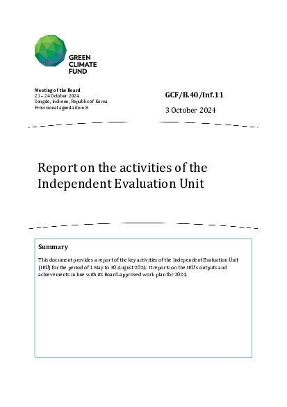 Document cover for Report on the activities of the  Independent Evaluation Unit