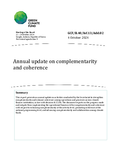 Document cover for Annual update on complementarity and coherence