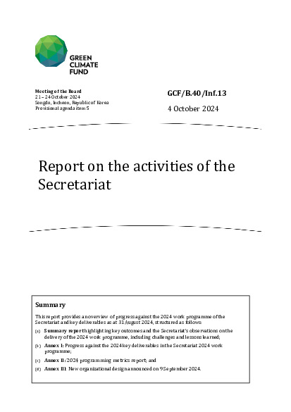 Document cover for Report on the activities of the Secretariat