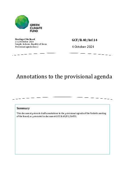 Document cover for Annotations to the provisional agenda