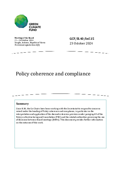 Document cover for Policy coherence and compliance