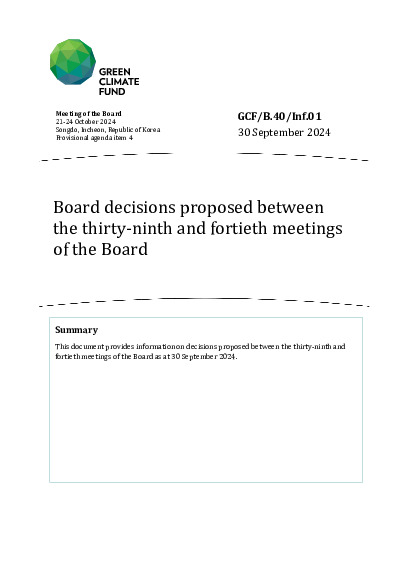 Document cover for Board decisions proposed between the thirty-ninth and fortieth meetings of the Board